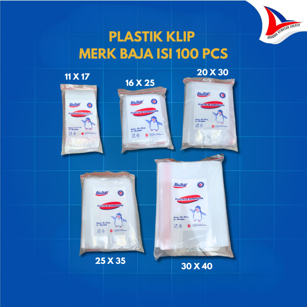 Palstik Ziplock Klip Plastik Klip Blutop 11X17 16X25 20X30 25X35 30X40 Cm Isi 100 Pcs