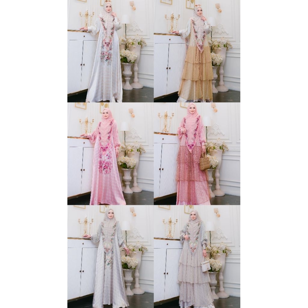 RANIA series by Yodizein Syari gamis outer set hijab premium gamis printing mewah kekinian terbaru