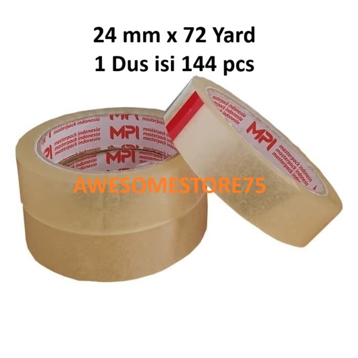 

1 Dus (isi : 144 pcs) MPI Isolasi 24 mm x 72 Yard Bening Lakban Isolasi Lem Kertas Cat Mobil Paking Grosir Murah Online Shop Perekat Salasiban Kualitas Daimaru Selotip