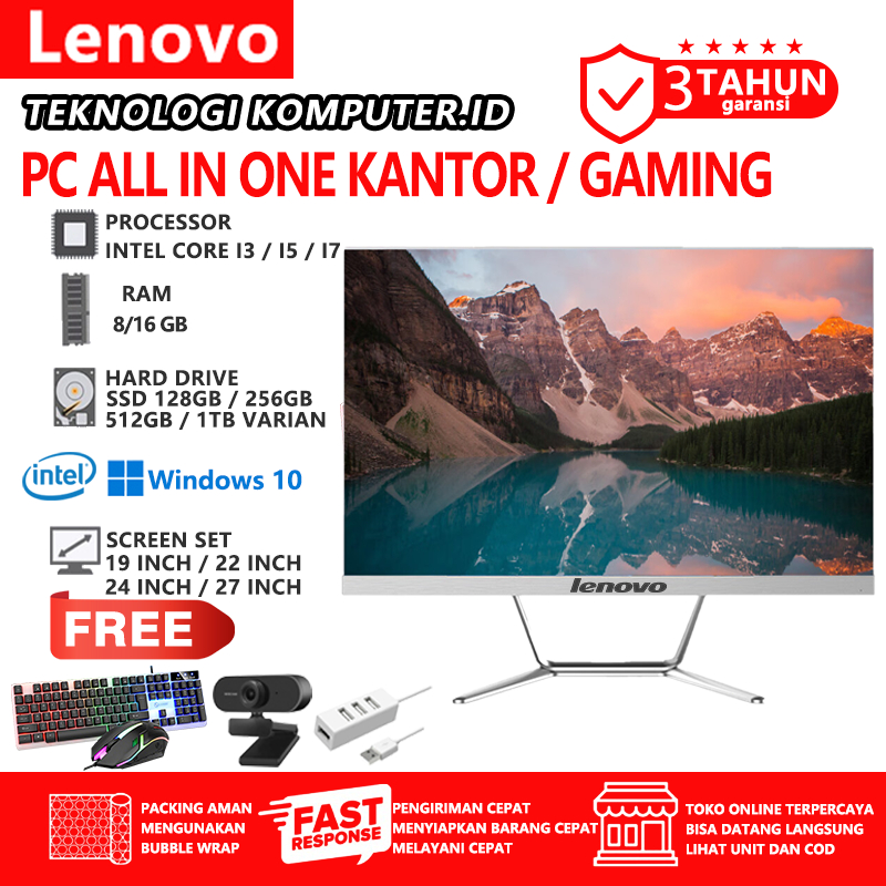 LENOVO KOMPUTER FULL PC RAM 8G/16G+256G/512G SSD ALL-IN-ONE BARU CORE I3/I5/I7 UNTUK RUMAH, BELAJAR,