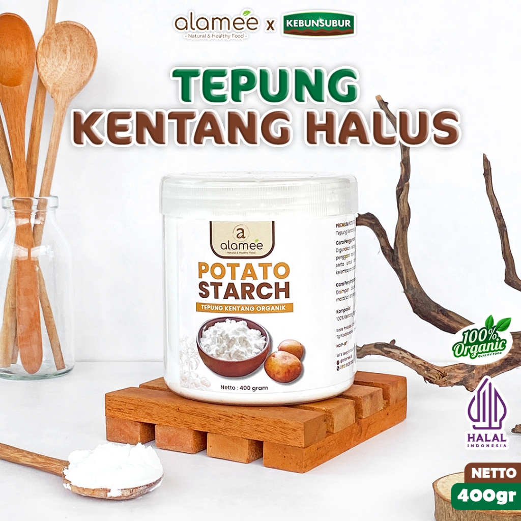

ALAMEE Tepung Kentang Halus Potato Starch Tepung Kue Mashed Long Potato Powder 400gr kebunsurbur