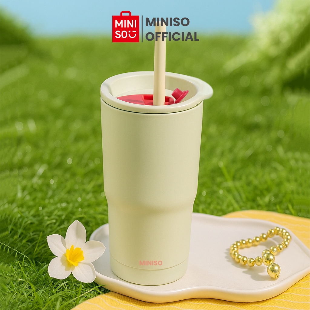 MINISO Tumbler Dopamine Series Botol Minum Stainless 600mL Dilengkapi Sedotan Tahan Panas Dingin Bah