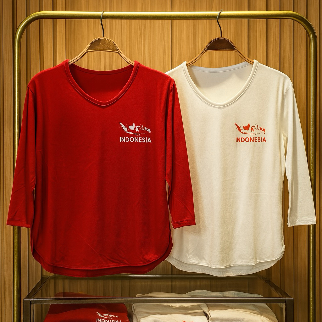 KAOS MERAH PUTIH WANITA / ATASAN KAOS VNECK 7/8 AGUSTUS