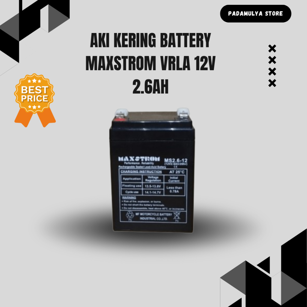 Aki Kering Battery Timbangan Lampu Emergency 12V 2.6Ah Maxstrom Vrla