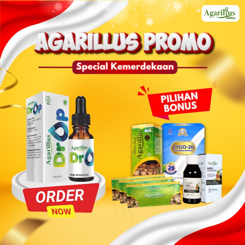 

PROMO KEMERDEKAAN Paket 2 Agarillus drop + bonus Zygo kecil/madu kecil/drink saset