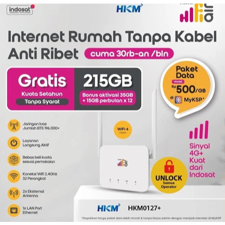 Indosat HiFi Air HKM0127+ Wifi Modem 4G LTE Free 215 GB 12 Bulan - UNLOCK