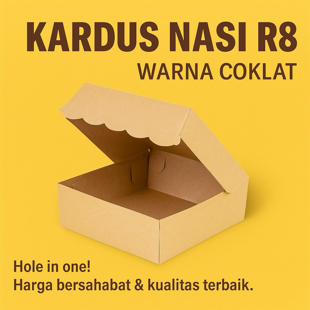 

Kardus Nasi Coklat R8 Uk 18x18x7 cm Isi 100 pcs | Box Kue Kardus Nasi R8 Coklat Tebal Isi 100pcs | Kemasan Makanan Ramah Lingkungan /Kotak Makanan Kertas Kraft / Kardus Coklat R8 ( 18 x 18 cm ) isi 100 pcs