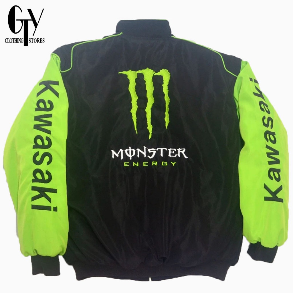 GTY Jaket Vintage Parasut Pria Kawasaki F1 Full Bordir Premium Motor Sport Waterproof Windbreaker