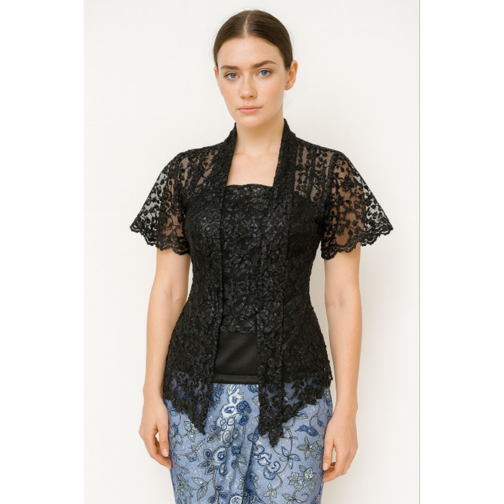 Kebaya Kutubaru Modern Lengan Pendek Warna Hitam 312