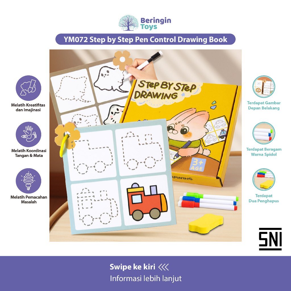 

Beringin Toys - Step by Step Pen Control Drawing Book / Buku Latihan Menulis Anak Melatih Motorik Halus