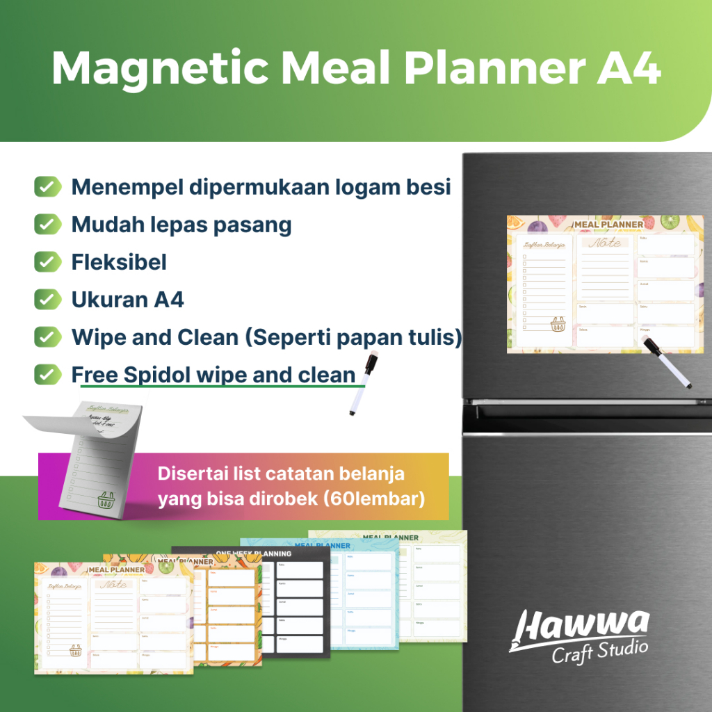 

MAGNETIC MEAL PLANNER MULTIPURPOSE PLANNER A4 - Hawwa Craft Studio