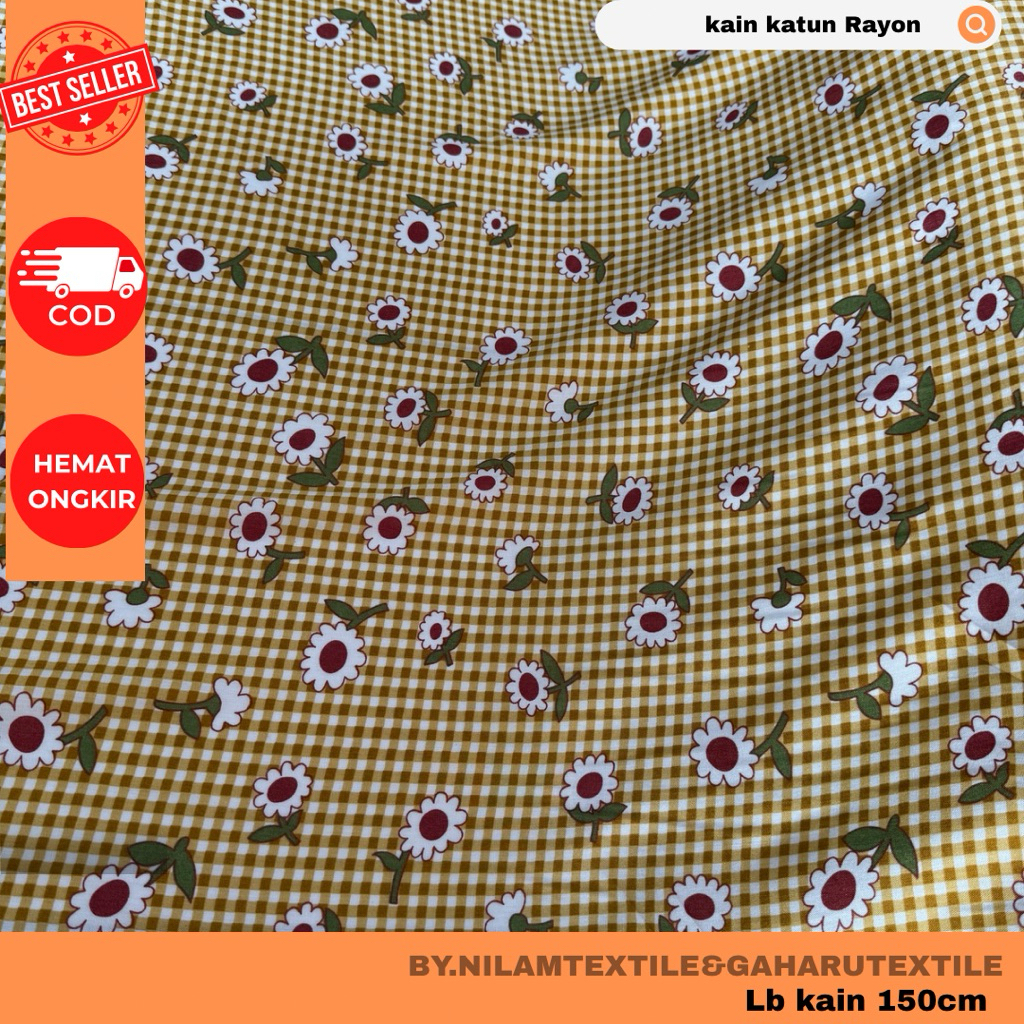 kain katun rayon/bahan rayon-rayon premium-rayon viscose-motif bunga-kain/bahan meteran nilam