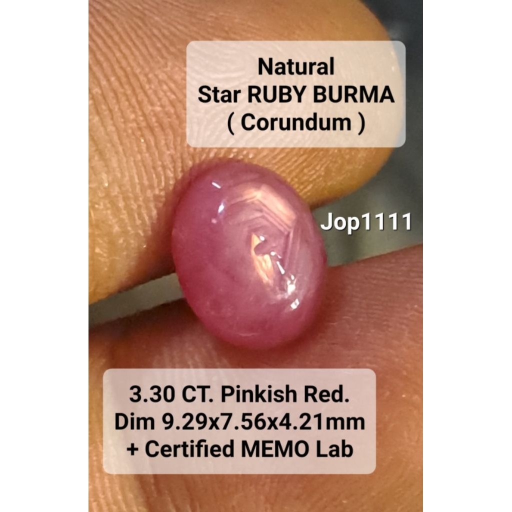 Natural Star RUBY BURMA MYANMAR 3.30 CT HQ  + Certified MEMO Lab Batu Alam Permata Crystal Aktif Ala