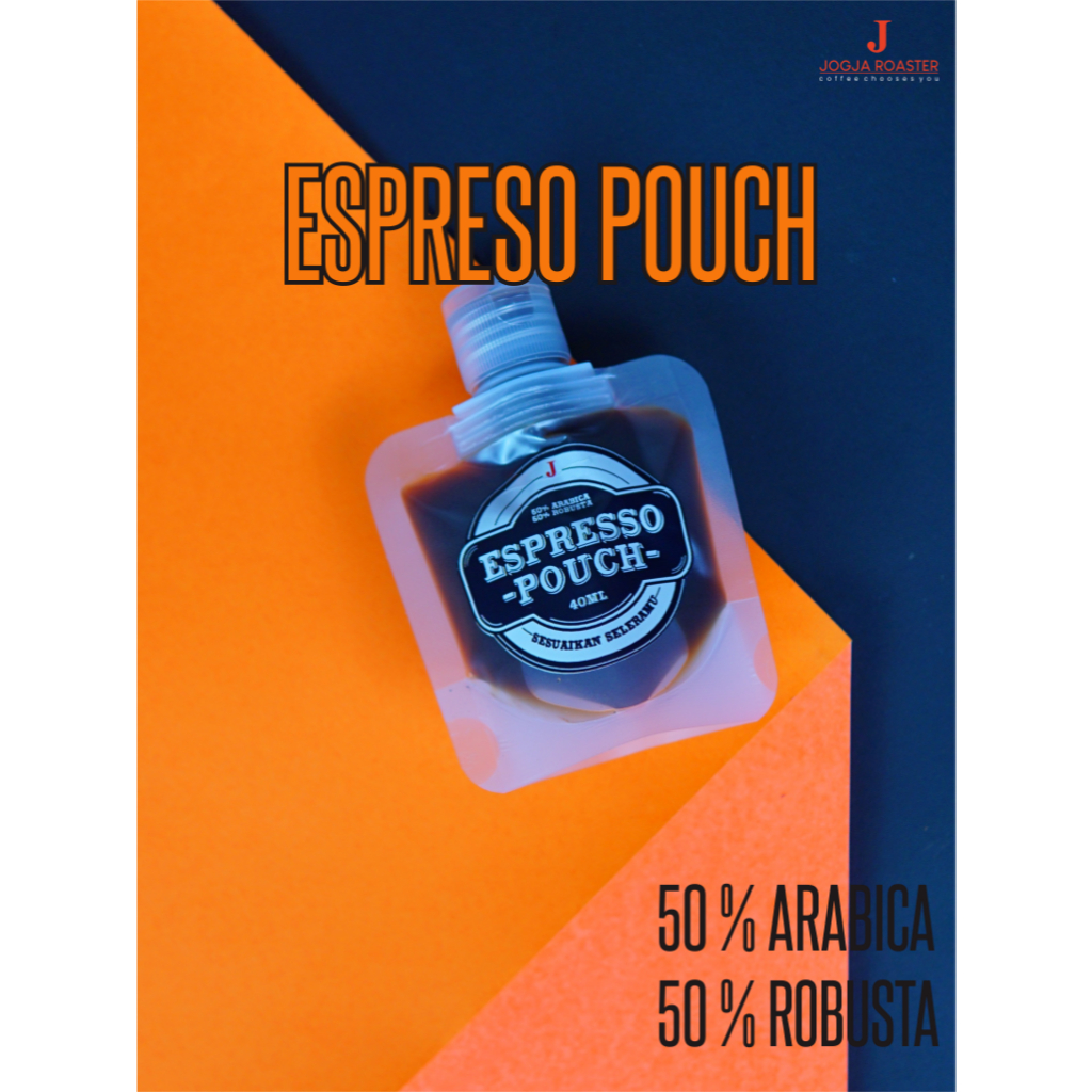 

Espresso Pouch | Kopi Espresso Siap Minum 40ml–Espresso Blend 50 % Arabika:50% Robusta|Jogja Roaster