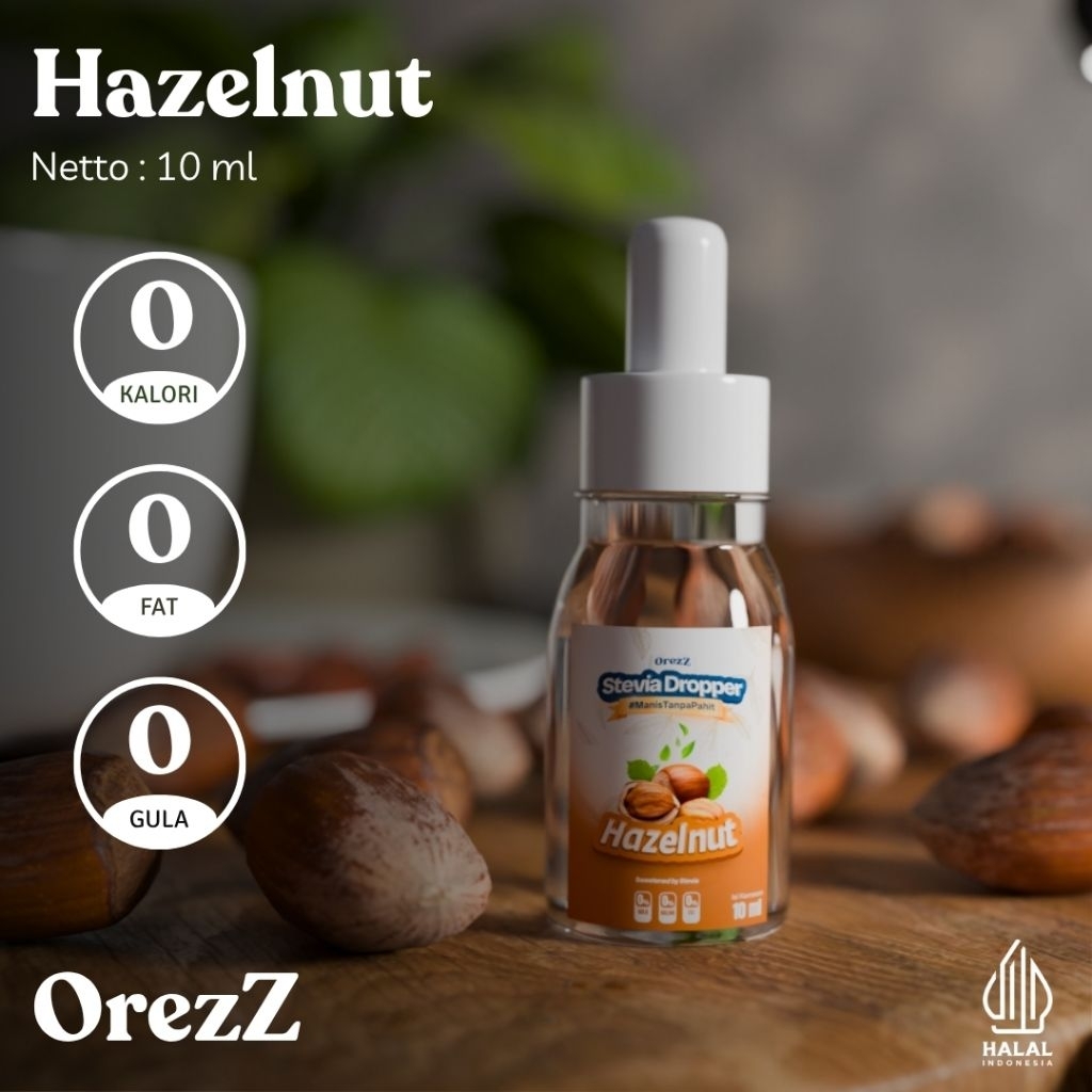 

OREZZ Stevia Dropper Tetes SUGAR FREE rasa Hazelnut Natural Sweetener 10 ML ramah diabetes diet keto