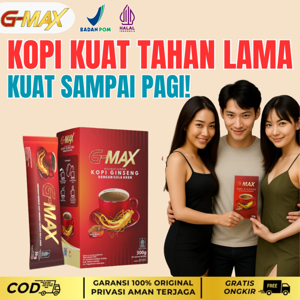 

Gmax Kopi Gingseng Original Penambah Stamina Pria Tahan Lama Halal Bpom