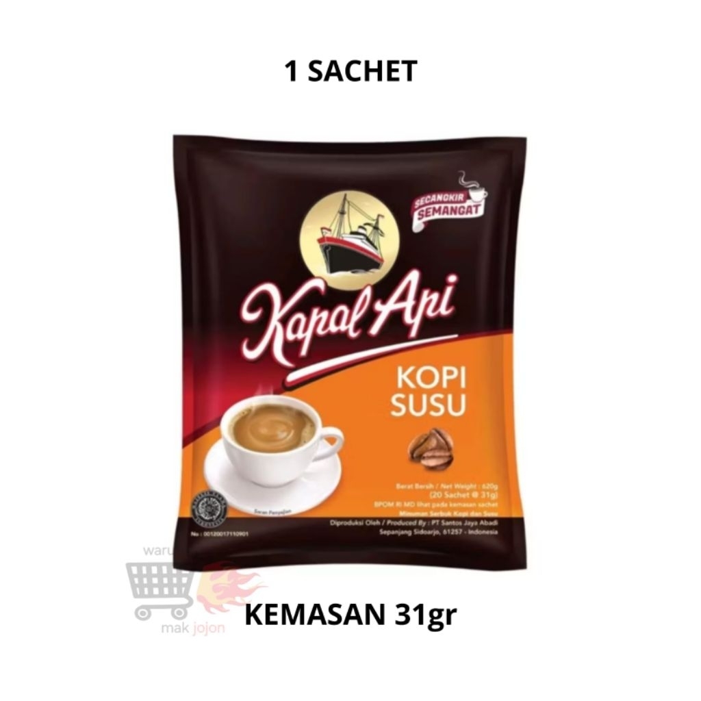 

kopi kapal api kopi susu kemasan 31gr harga satu sachet satuan