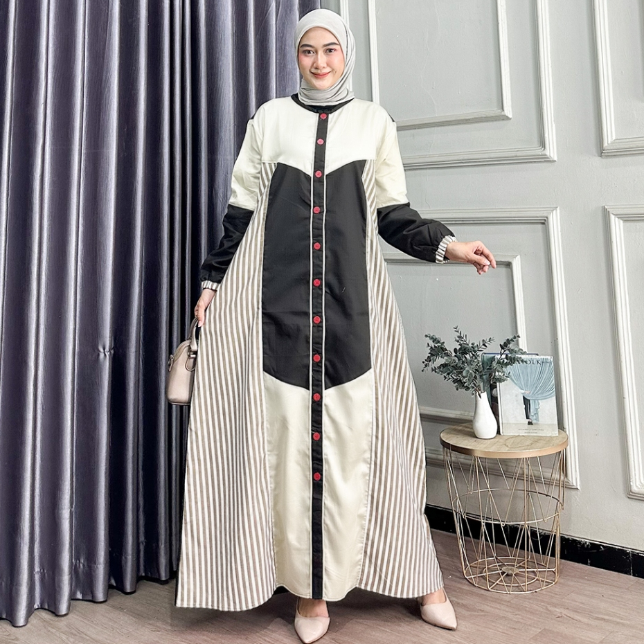 Gamis Katun Kombinasi - Gamis Jumbo Wanita Full Kancing by Kahiyang