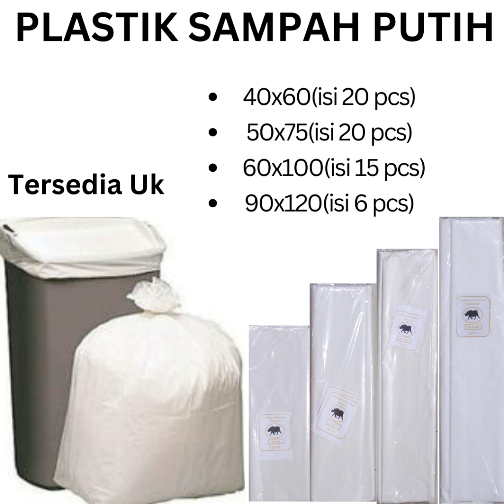 Plastik Sampah Putih Uk 90x120/60x100/50x75/40x60, Kantong Sampah Putih, Trash Bag Putih Susu