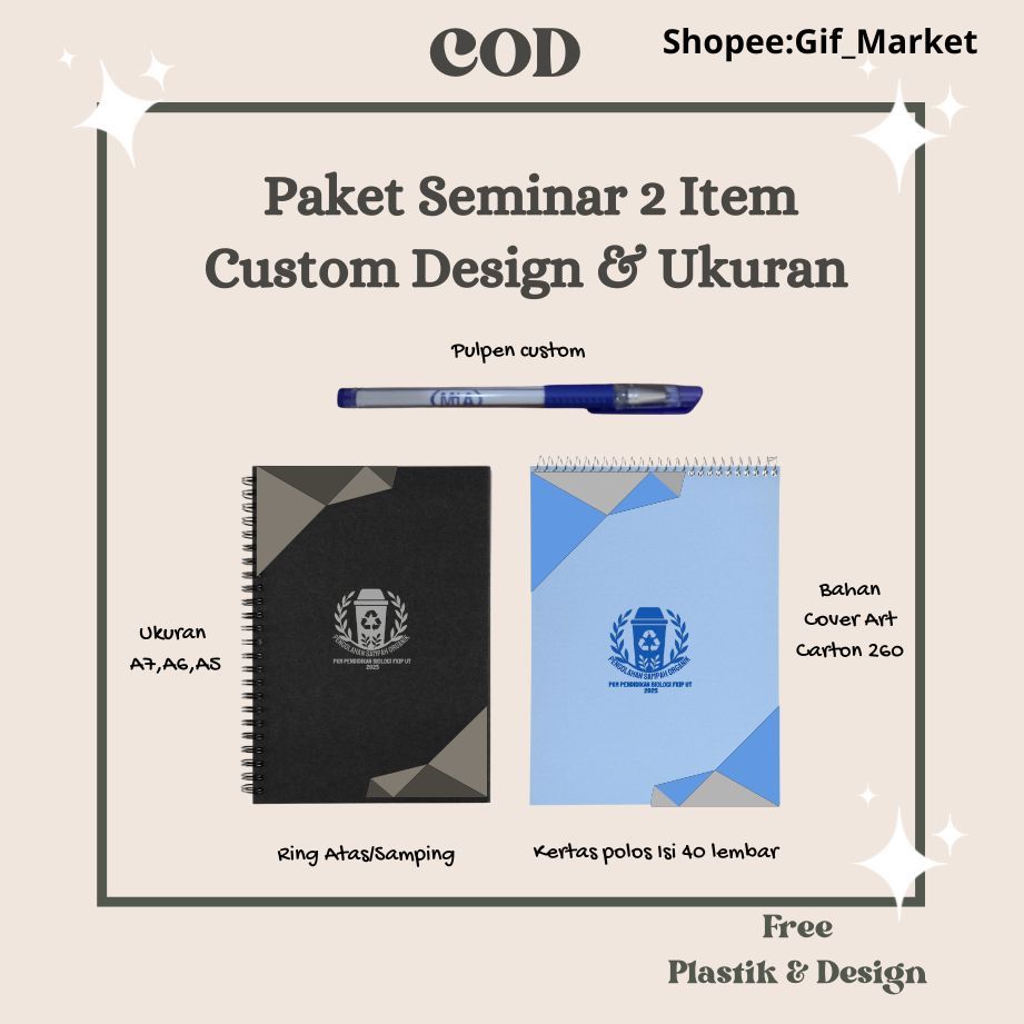

Souvenir | Notebook | Custom | Buku | COD | Free ongkir | Paket Notes + Pulpen | A6 |A7 | COD | Free Ongkir |