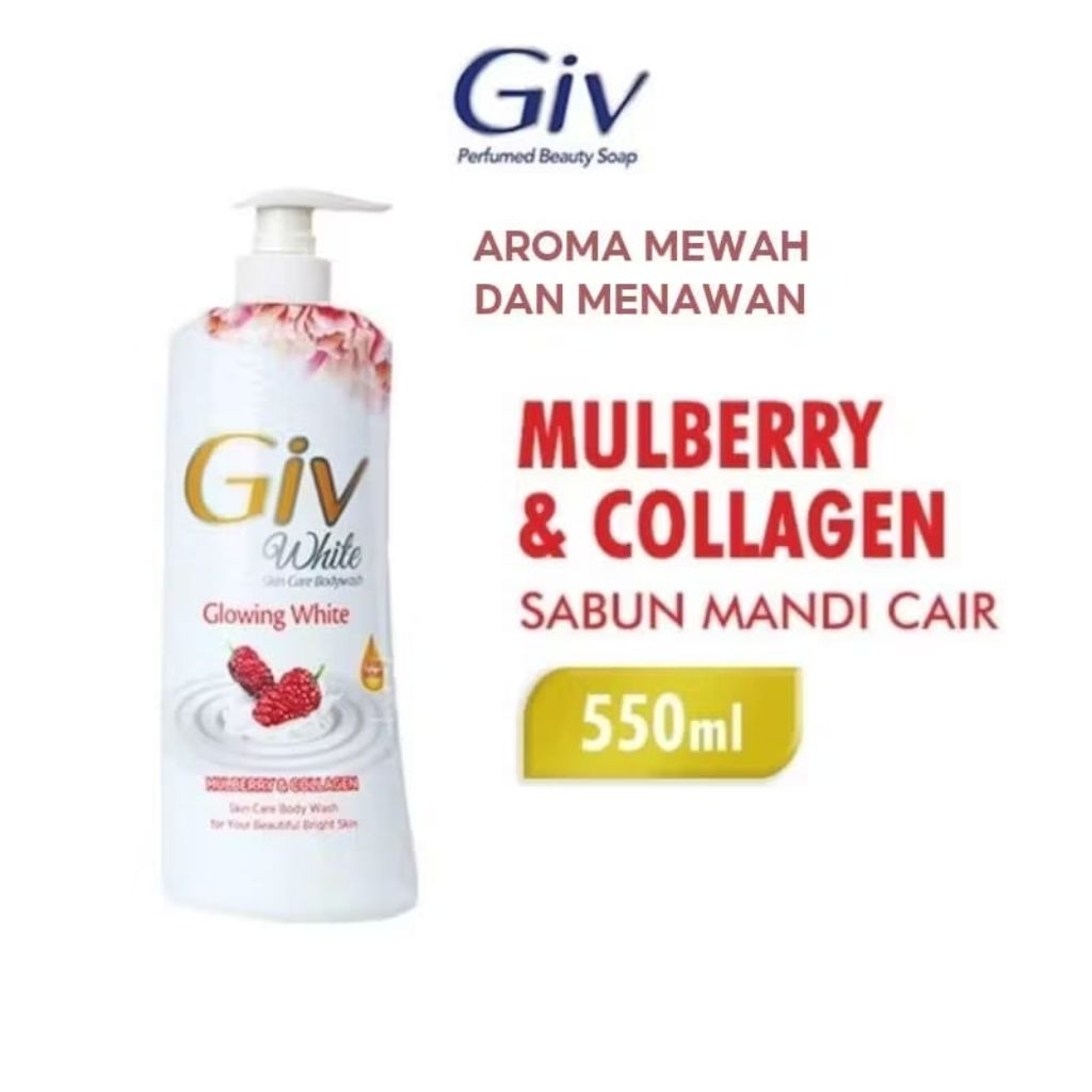 GIV Body Wash Glowing White Pump 550ml / Sabun Giv Cair Botol Pump