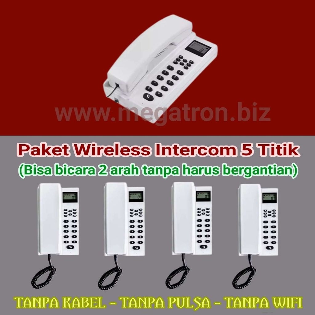 Paket Wireless Intercom 5 titik - Bicara 2 arah tanpa bergantian (with LCD Display)