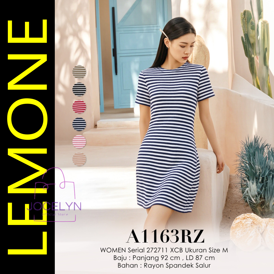 LEMONE Rayon Spandek 1163RZ Mini Dress Daster Size M Babydoll Lengan Pendek salur garis warna pastel