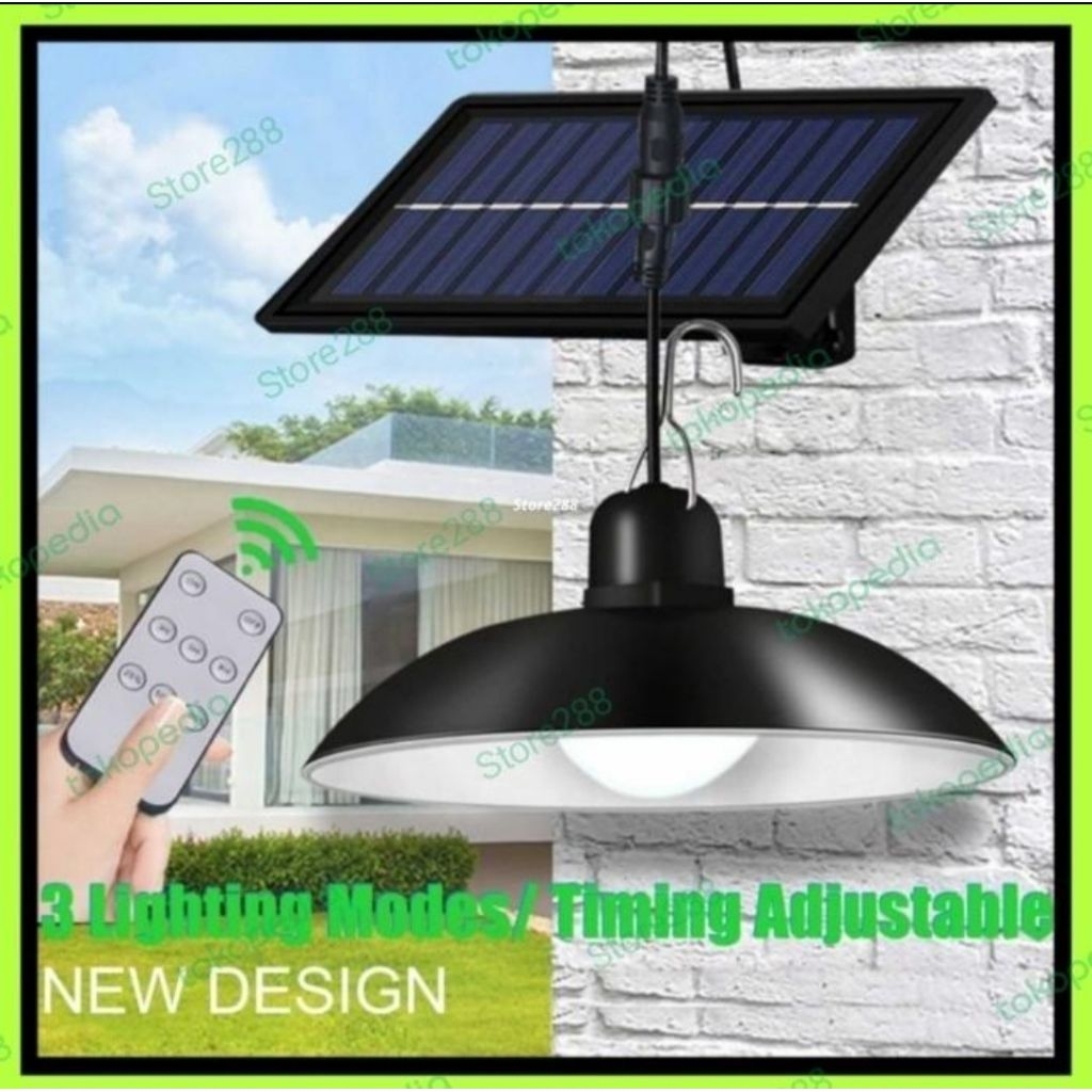 Lampu Gantung Solar Cell Panel Tenaga Surya Matahari Led Remote Outdoor Indoor Waterproof Lampu