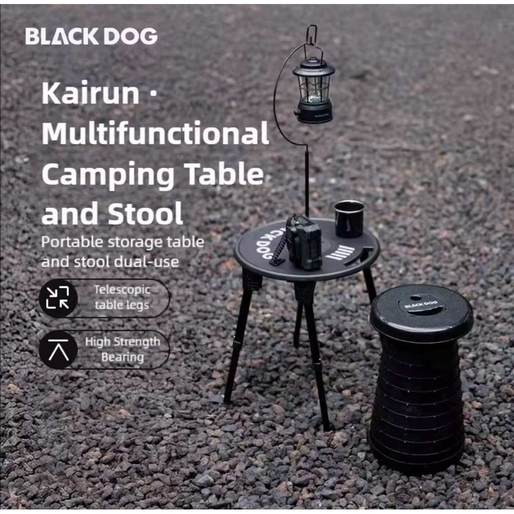BLACKDOG KAILUN ROUND TABLE CHAIR STOOL SET BLACK CAMPING OUTDOOR SET MEJA KURSI BULAT LIPAT SERBAGU