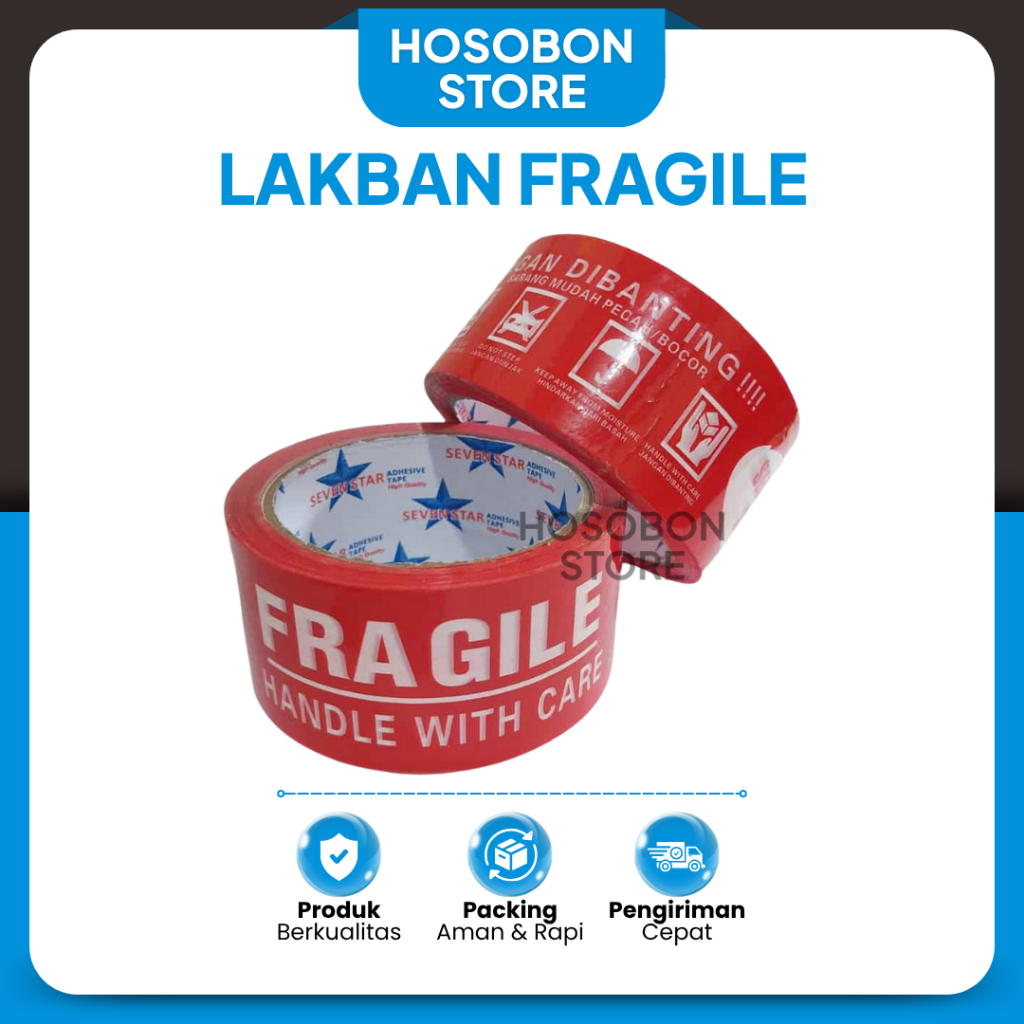 

Lakban Fragile Packing Pecah Belah Warning Merah 45mm 50 60 90 Yard