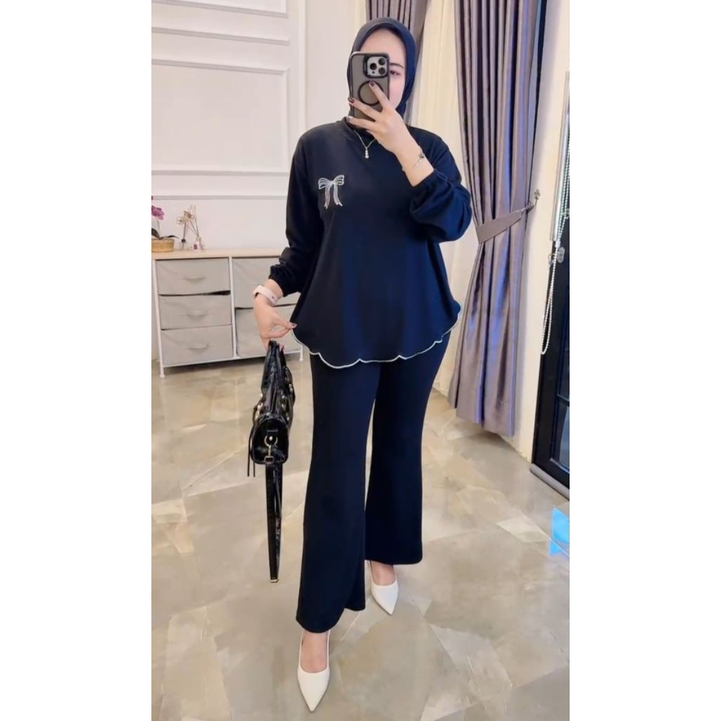 arshila setcel kaos knit rajut import bordir cantik kekinian