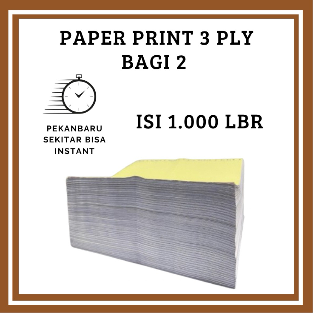

TERMURAH Paperpryns Continuous Form NCR 3PLY Bagi 2 (9,5" x 11/2") / Kertas Bon / isi -+ 1.000 Lembar / 3 Warna / Ada garis potong di tengah
