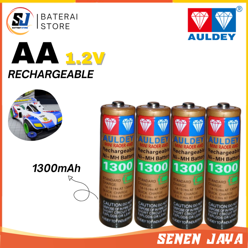 Baterai AULDEY AA A2  Rechargeable 1.2V Haga 1 & 4 PCS Batre Cas AA Auldey Batre TAMIYA AA Auldey
