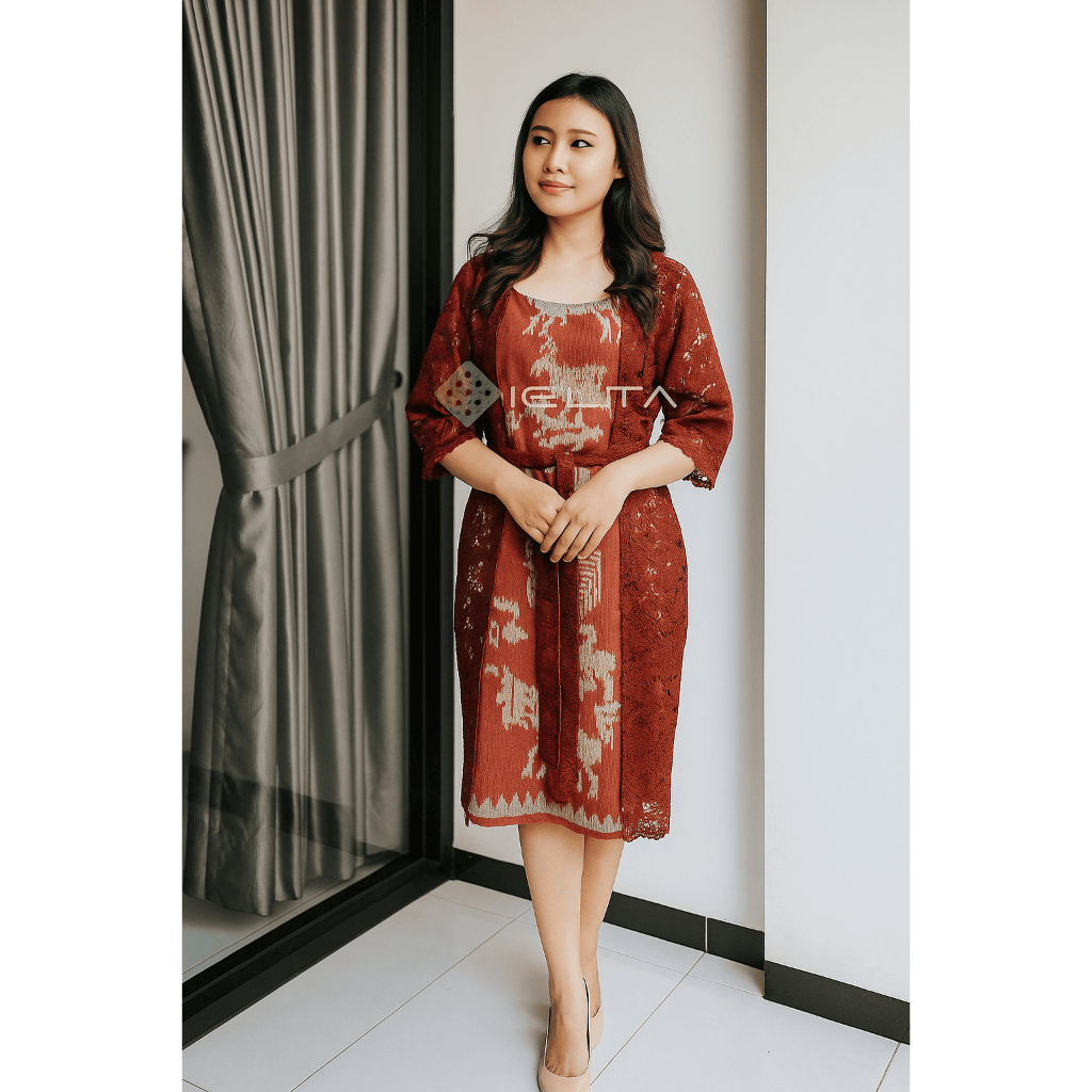 elta baju wanita abha dress tenun mix brokat modern gaun tenun motif sumba ntt