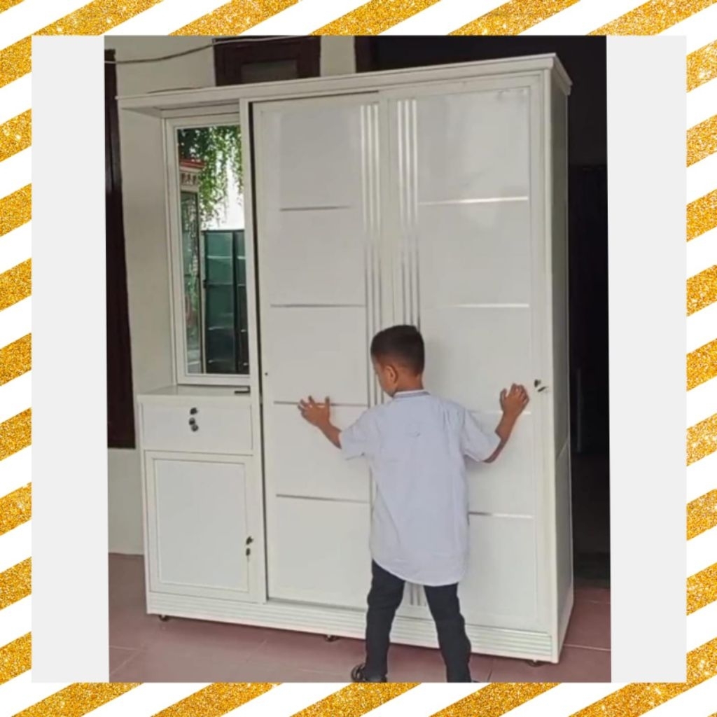 Lemari Baju Sliding Meja Rias+laci+Box//Bahan Acp