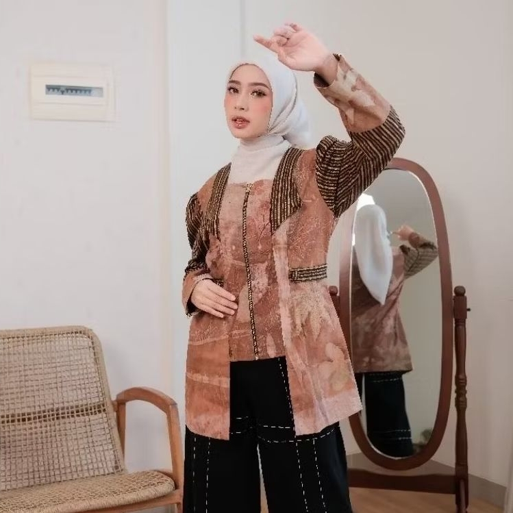 Carla Kebaya Moca Cassual Ecoprint Baju atasan wanita