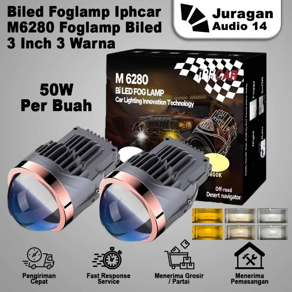 Biled Foglamp Iphcar M6280 Lampu Foglamp Biled Projector Projie Laser 3 Inch 3 Warna
