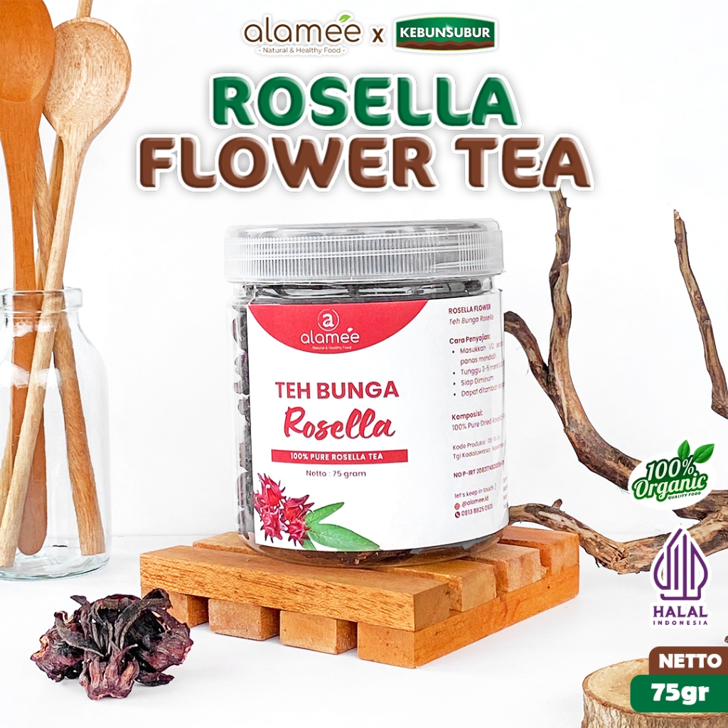 

ALAMEE Rosella Tea Teh Bunga Rosela Kering Flower Merah Premium Organik Red Premium 75gr kebunsubur