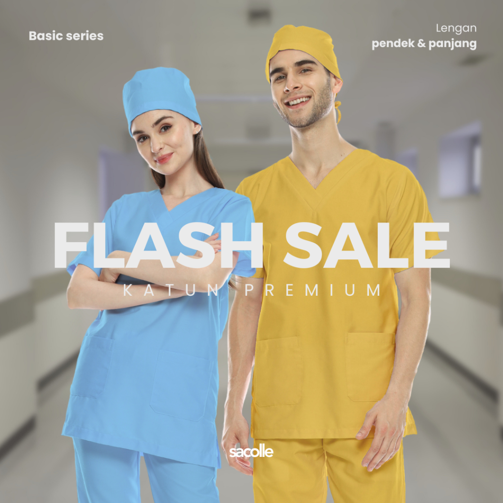Flash Sale Scrub Basic Sacolle - Baju dan Celana Oka Jaga Ok Scrub Perawat / Dokter / Medis / Nakes 
