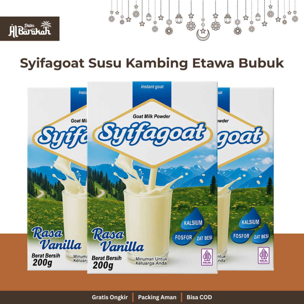 

Susu Kambing Etawa Bubuk Syifagoat Kemasan 200gr Rasa Vanilla