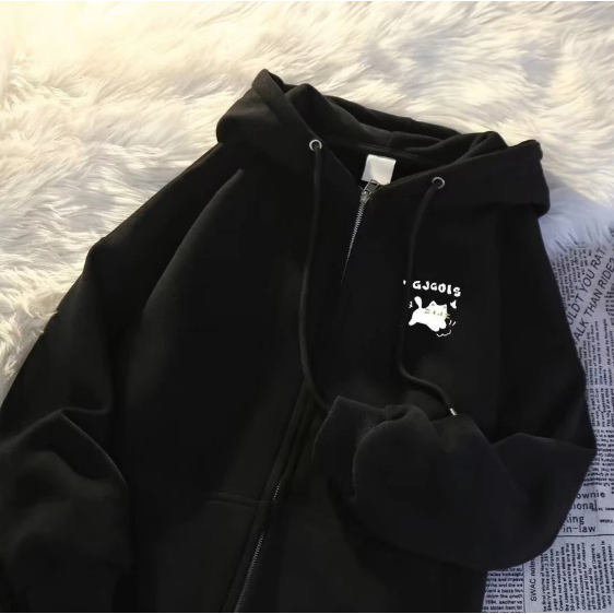 Jaket Hoodie Zipper Kartun Kucing Polos Tebal Unisex Fashion S - XXXXX(6XL) Jaket Hoodie Bigsize  | 
