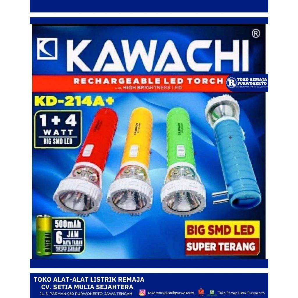 Kawachi Senter Tangan Senter LED Cas Kawachi KD 214A+ A Plus Big SMD LED Flashlight / Senter LED