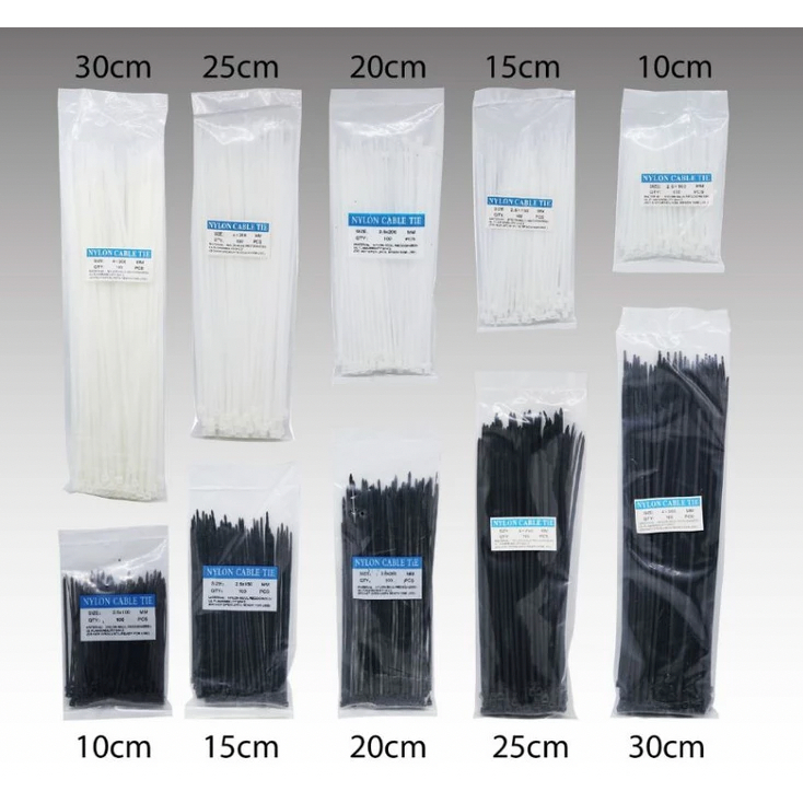 

SBS Nylon Cable Tie 10cm 15cm 20cm 25cm 30cm Kabel Ties Tis 10 15 20 25 30 cm (Hitam/Putih)