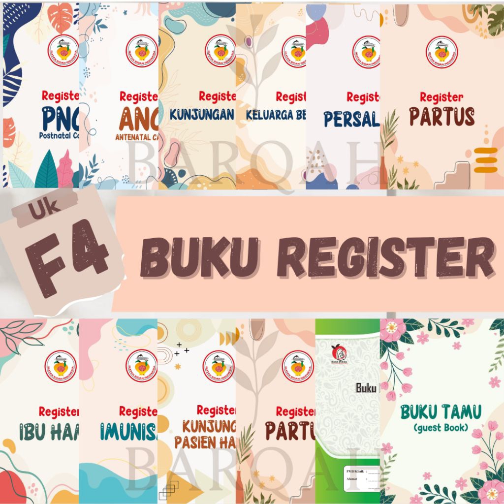 

Buku register kunjungan pasien harian, buku register kunjungan MTBS, buku register persalinan, buku register hamil, buku kas, buku kas pemasukan, buku kas pengeluaran, buku register imunisasi, buku register ANC, buku register PNC, buku register KB...