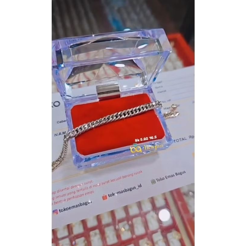 Gelang Rantai Holo Emas Putih MP k375/8k