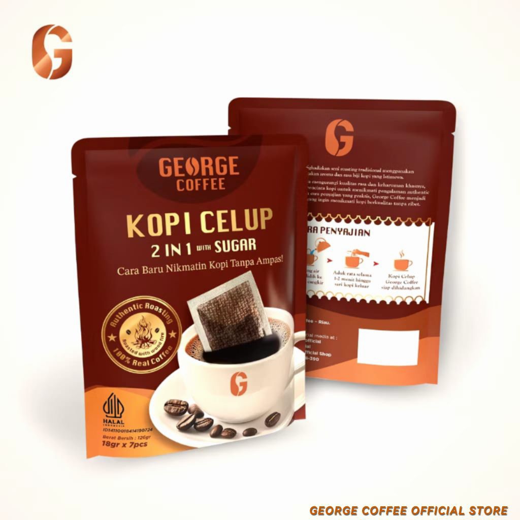 

George Coffee *Kopi Celup 2in1* ( Kopi Asli+Gula ) Isi 7 pcs x 18gr
