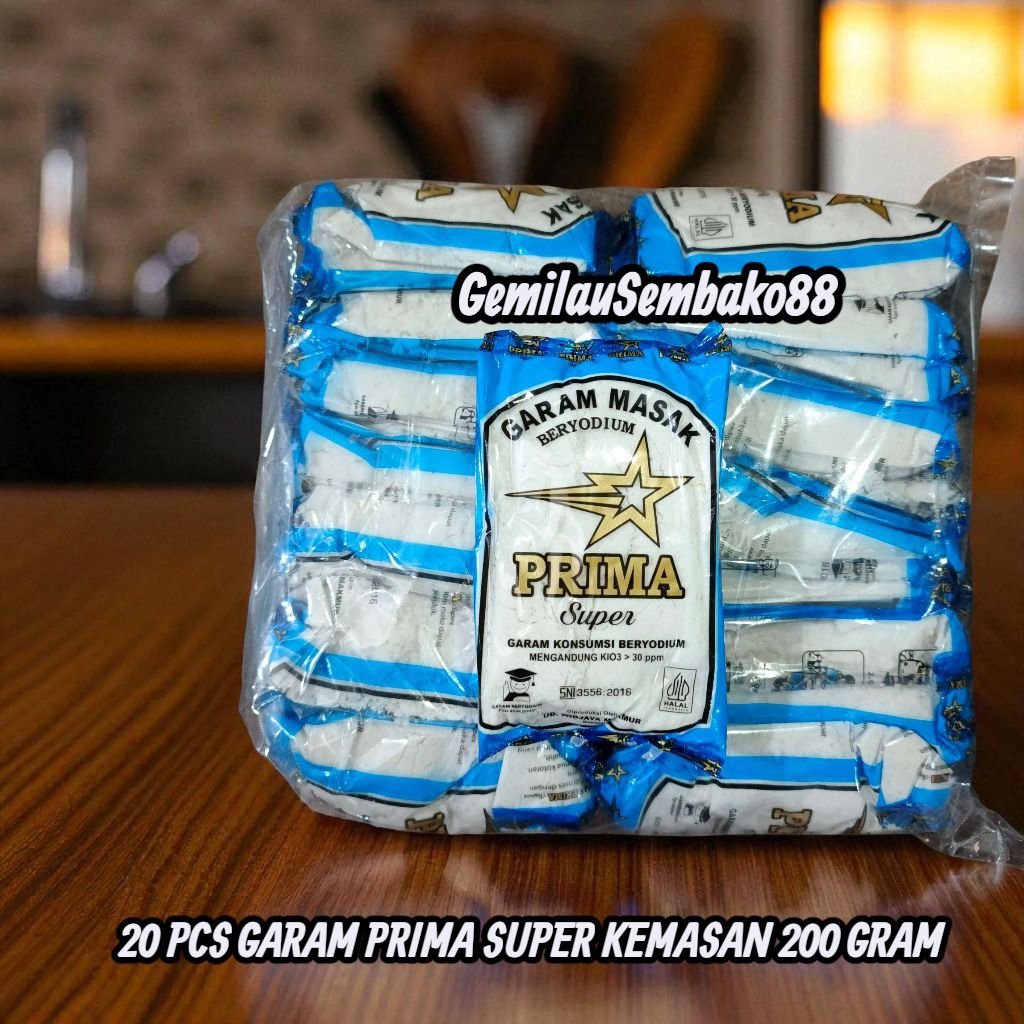 

20 PCS GARAM MASAK BERYODIUM CAP PRIMA SUPER KEMASAN 200 GRAM / GARAM BERYODIUM / GARAM / GAREM