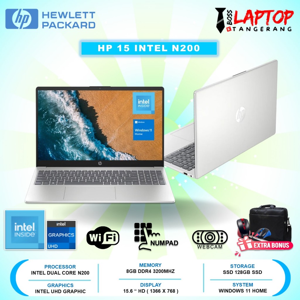 LAPTOP HP INTEL N200 RAM 8GB 256GB SSD 15.6 INC WINDOWS 11 HOME TERBARU