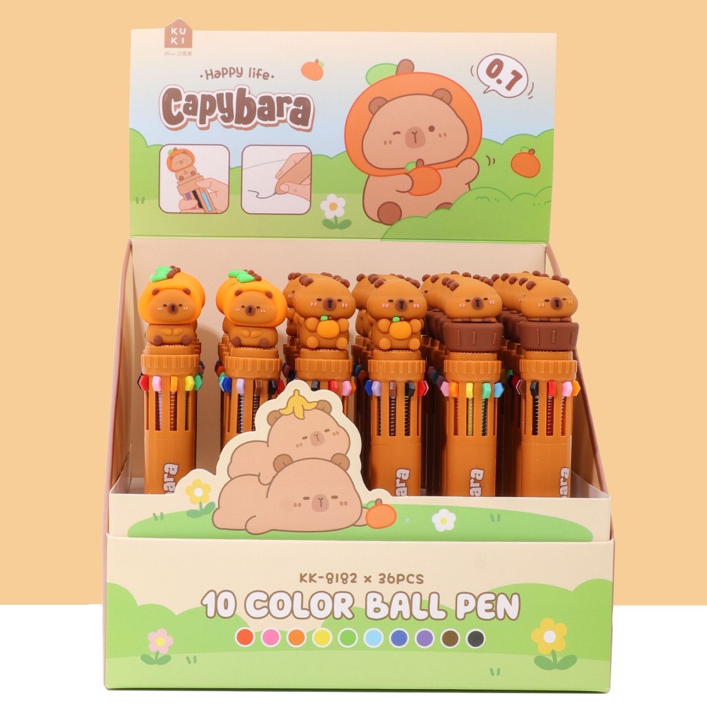 

Purple PL001 Pulpen 10 Warna Capybara Pulpen Warna Warni Lucu Kapibara Pulpen Karakter isi 10 warna