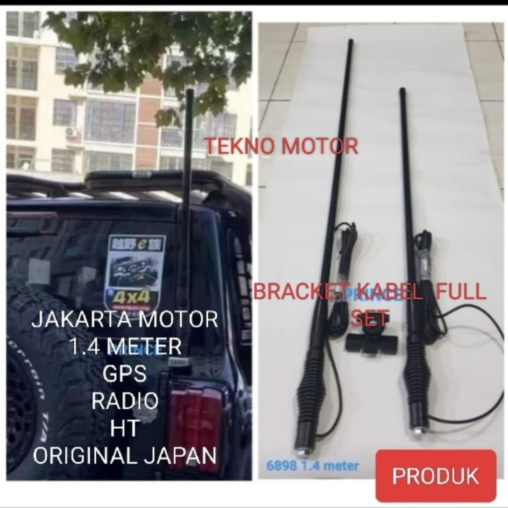 ANTENA MOBIL JEEP GPS, HT, RADIO + BRACKET & KABEL TONGGAL PASANG 1.4 METER